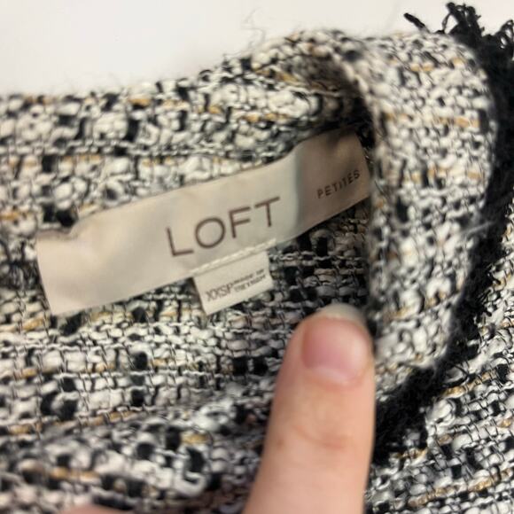 LOFT‎ Fringe Tweed Pocket Tee and Pencil Skirt XXSP Black White Cropped Shirt - Picture 8 of 13